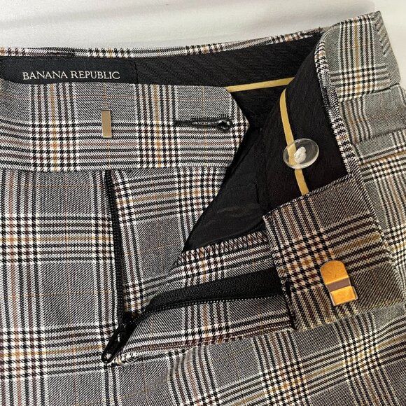 NWT Banana Republic Sloan Pant Size 00P Grey Yellow Plaid Stretch - Picture 4 of 11